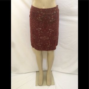 J. Jill Sz 6P Maroon Floral Pattern A-Line Skirt